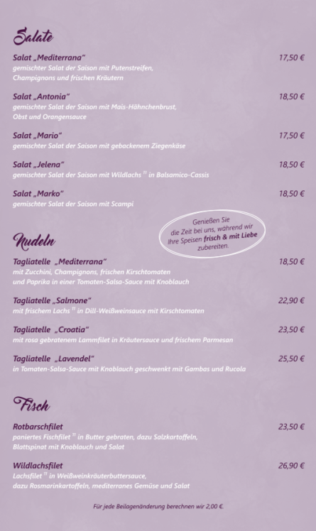 Restaurant in Büro, Kroate, Mediterrane Küche aus Kroationen und Italien